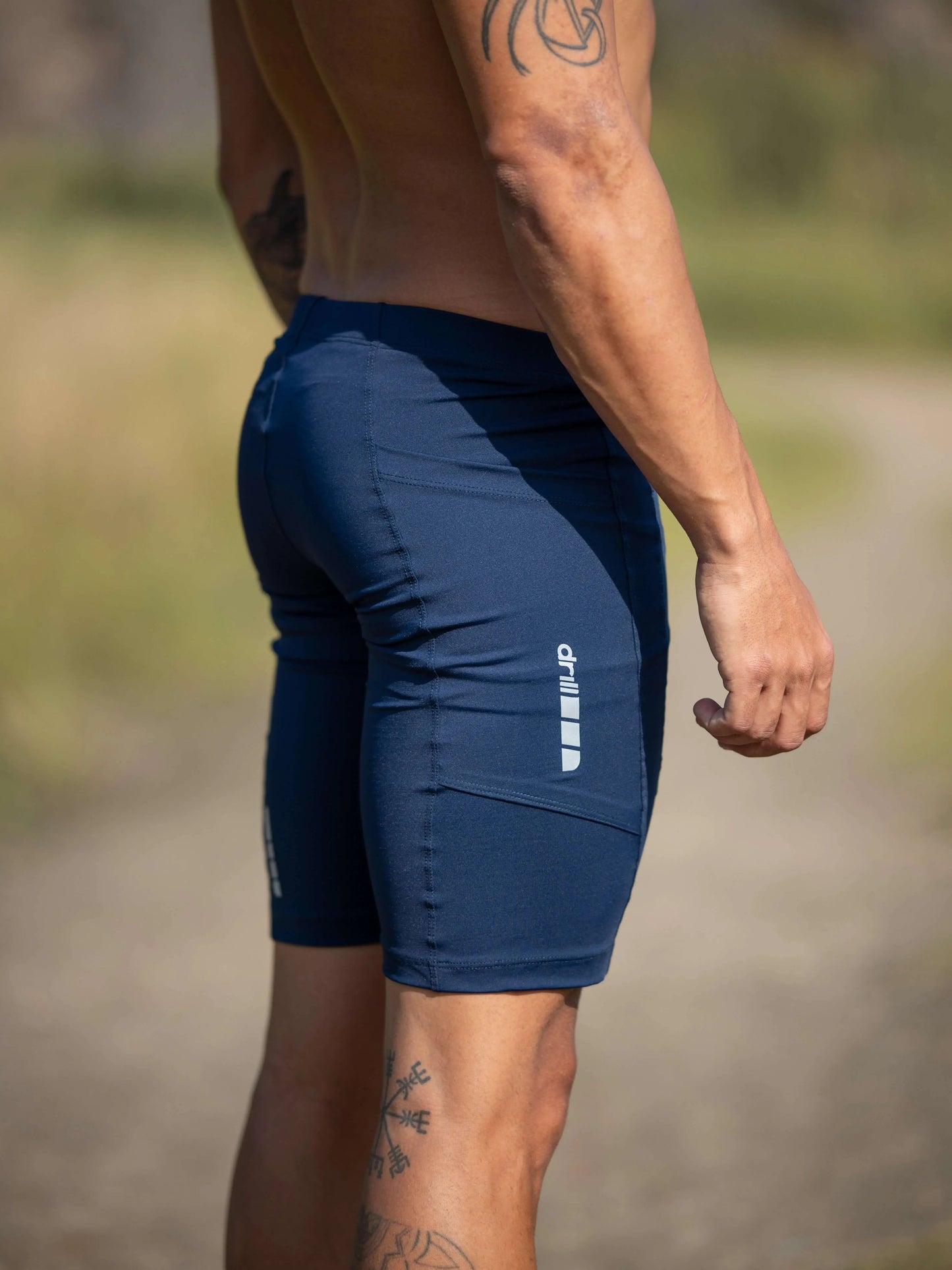 navy blue faded compression shorts Drill